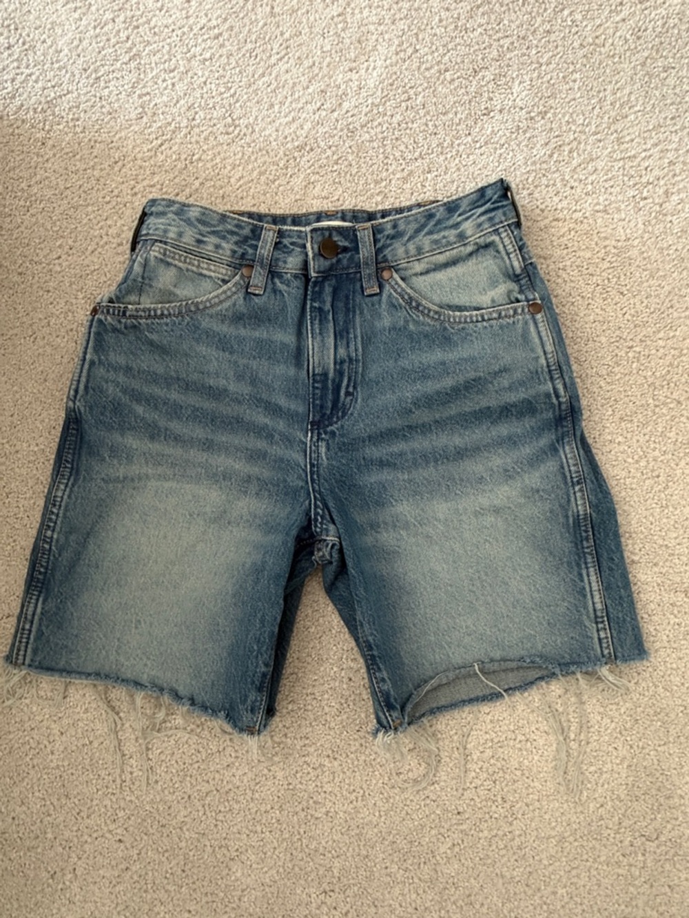 Wrangler Blue Cutoff Denim Shorts with Frayed Hem